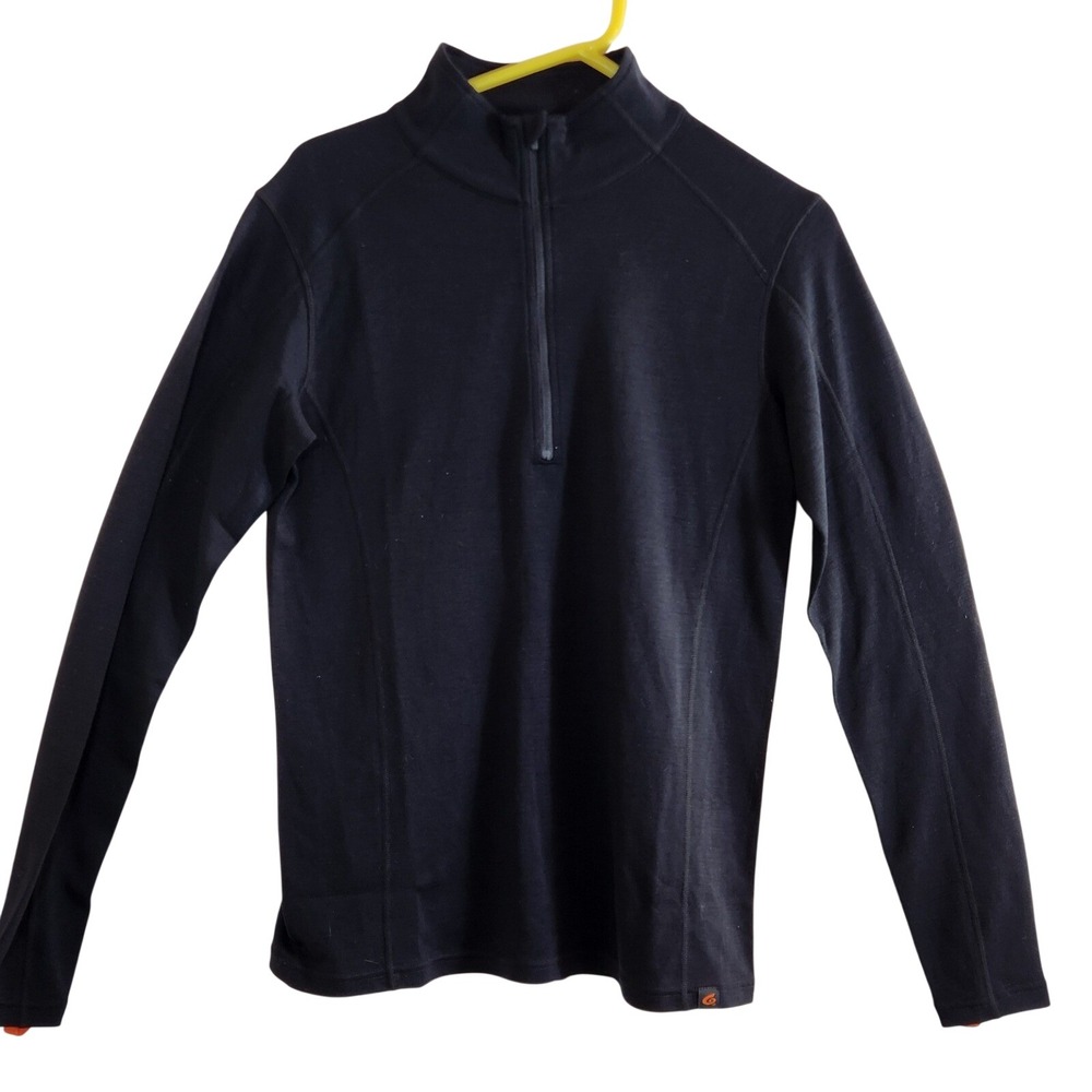 Point6 Mens Merino Wool 1/4 Zip Base Layer Pullover Black Sz Small‎ Gorpcore Top